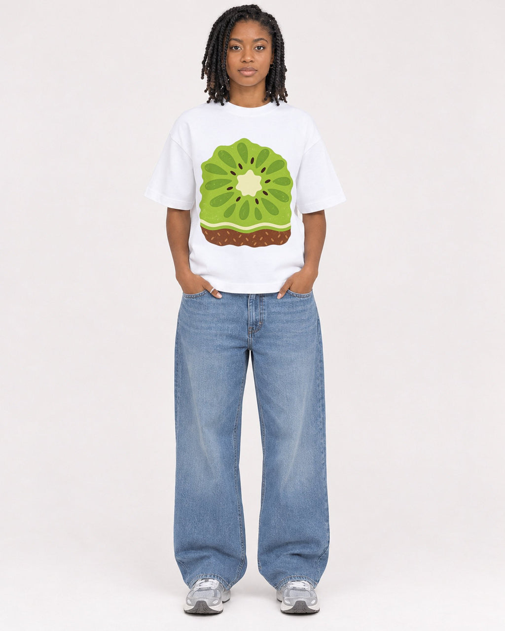 Mockup Boxy Heavyweight Tee White female full-body 15