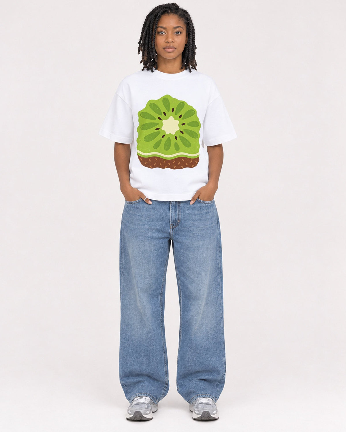 Mockup Boxy Heavyweight Tee White female full-body 15