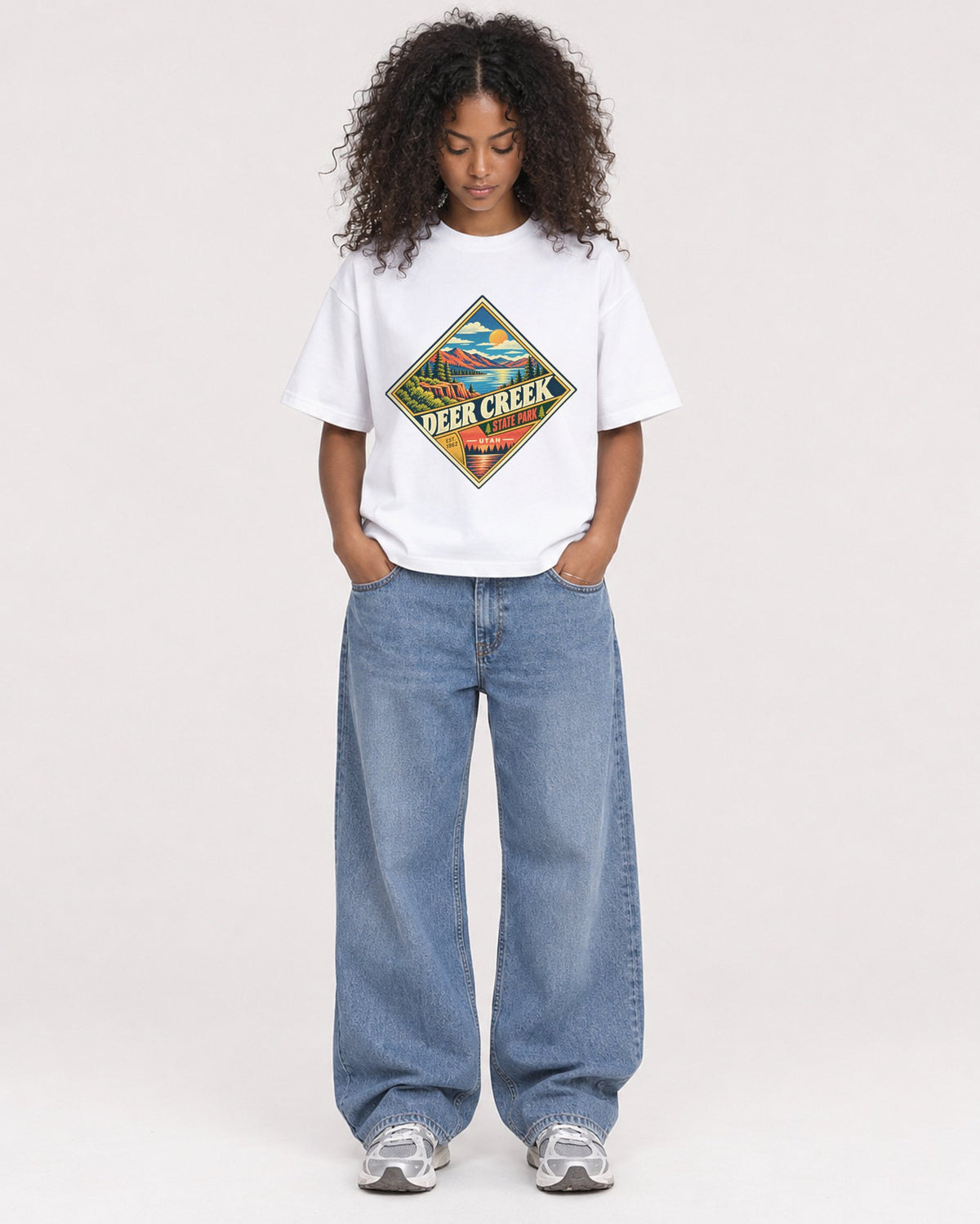 Mockup Boxy Heavyweight Tee White female full-body 05