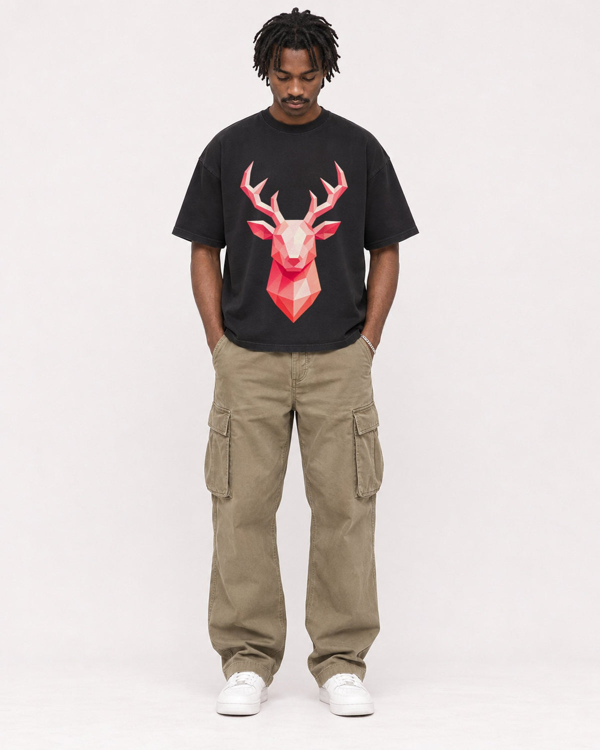 Mockup Boxy Heavyweight Tee Black male full-body 04