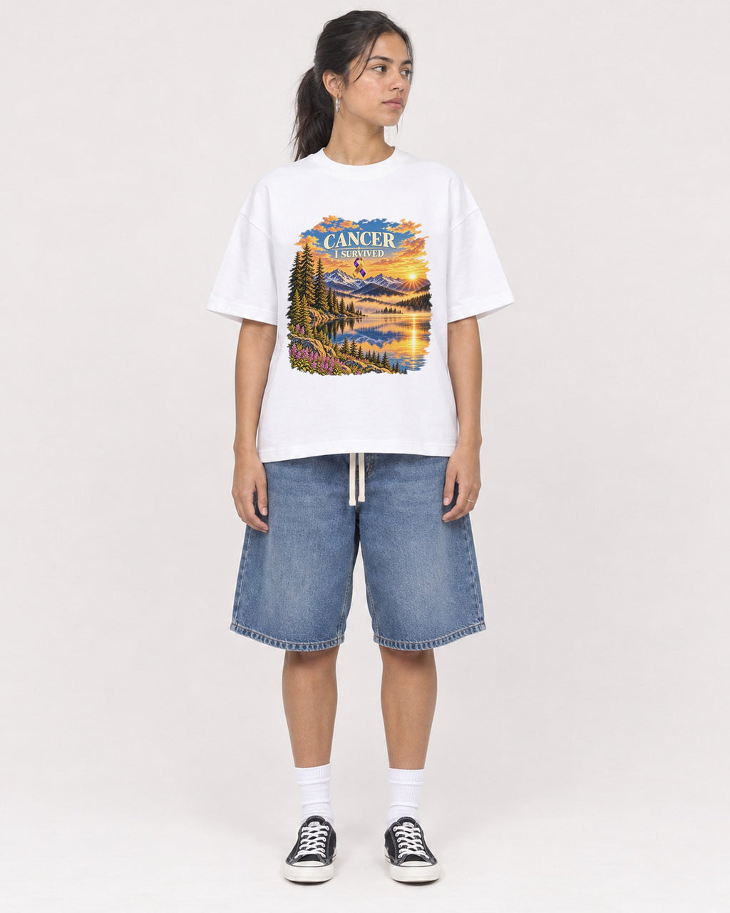 Mockup Boxy Heavyweight Tee White female full-body 16