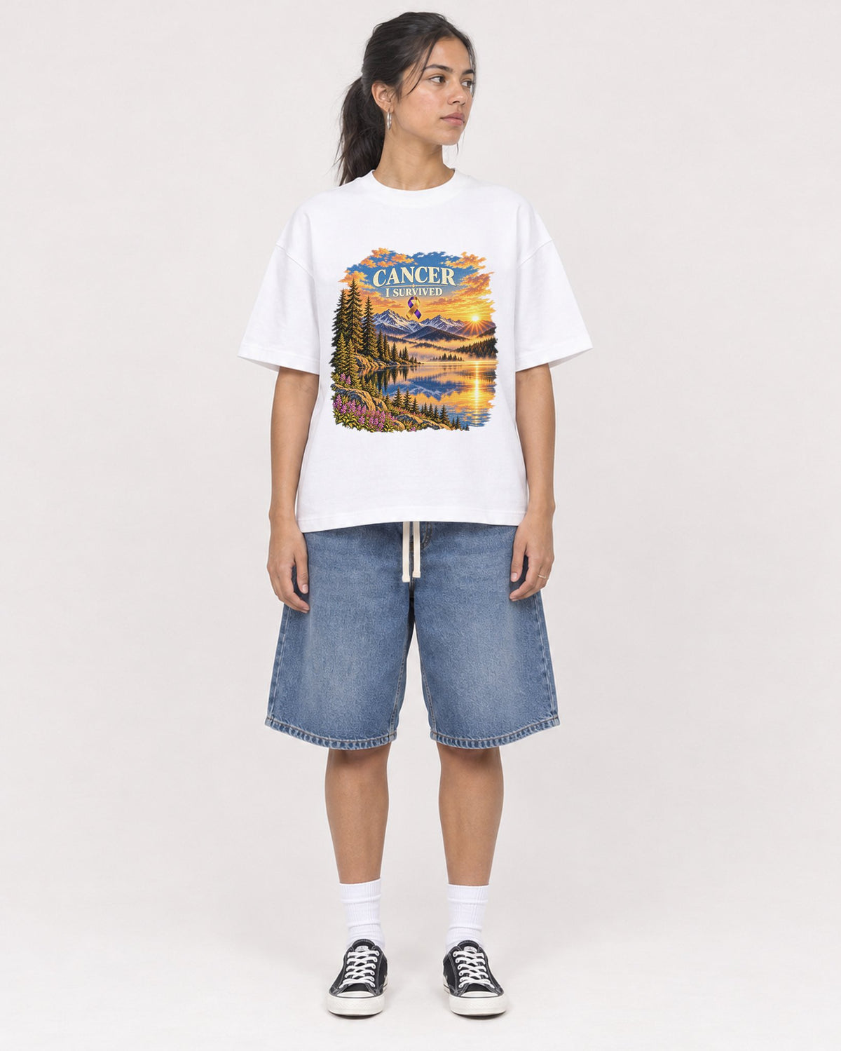 Mockup Boxy Heavyweight Tee White female full-body 16