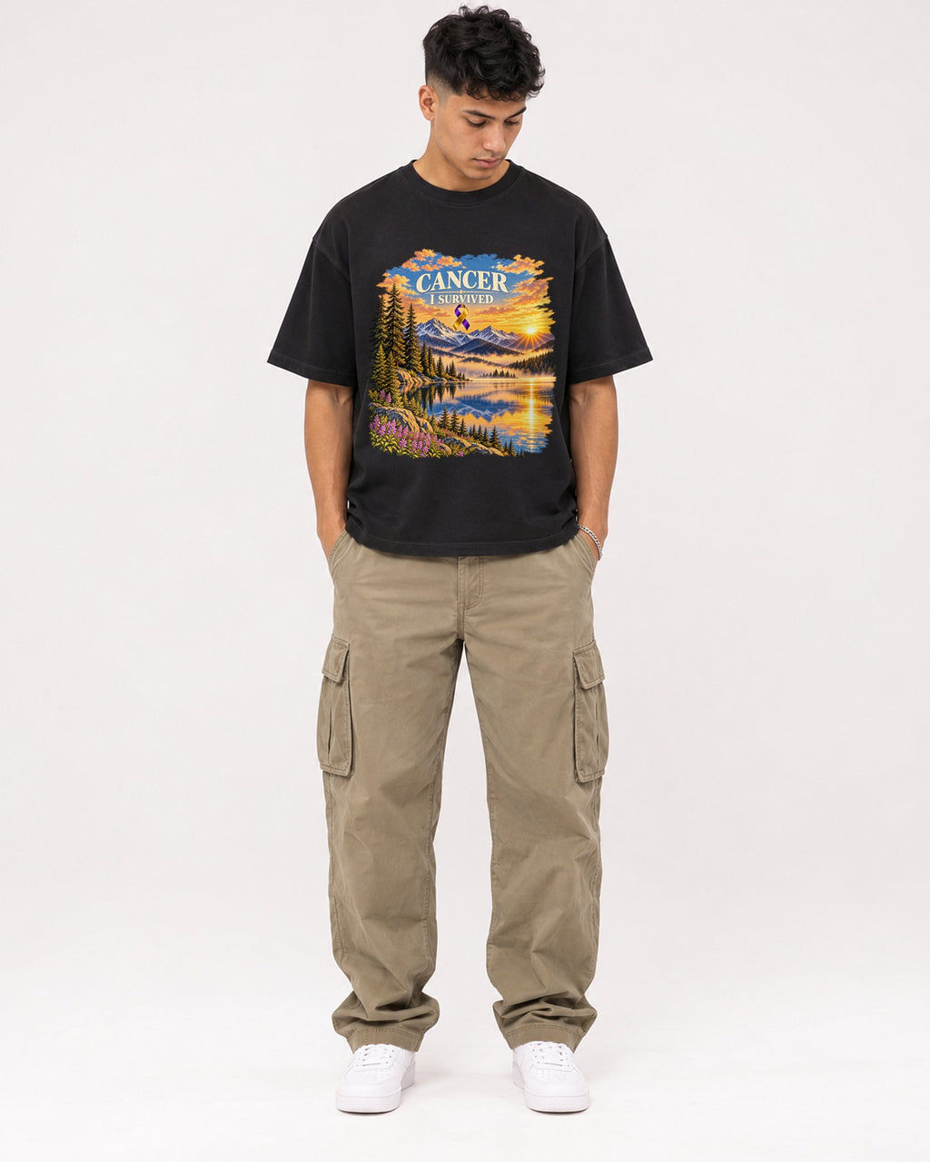 Mockup Boxy Heavyweight Tee Black male full-body 16