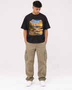 Mockup Boxy Heavyweight Tee Black male full-body 16