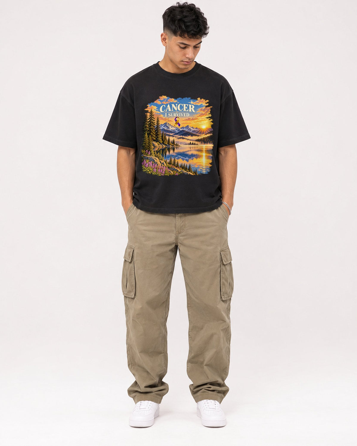 Mockup Boxy Heavyweight Tee Black male full-body 16