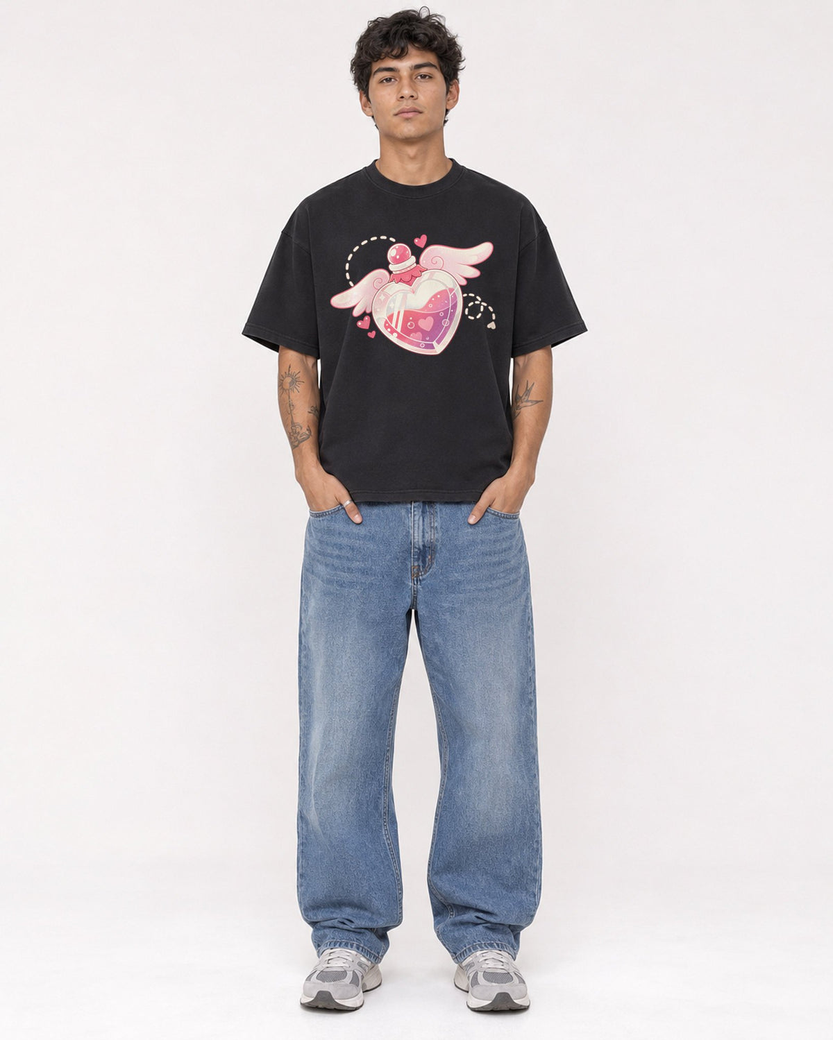 Mockup Boxy Heavyweight Tee Black male full-body 06