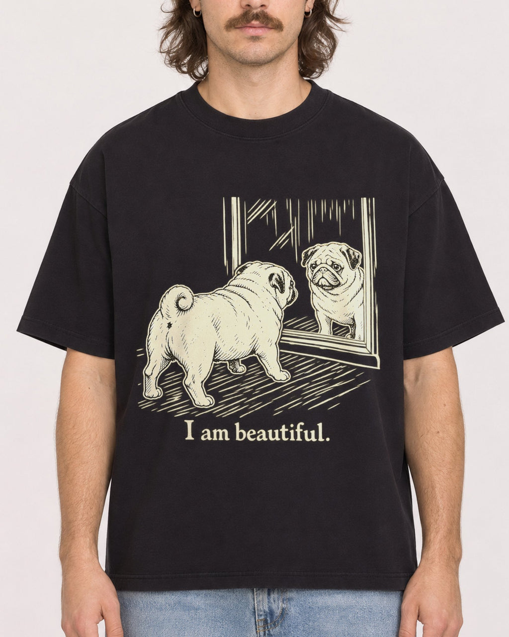 Mockup Boxy Heavyweight Tee Black male close-up 49