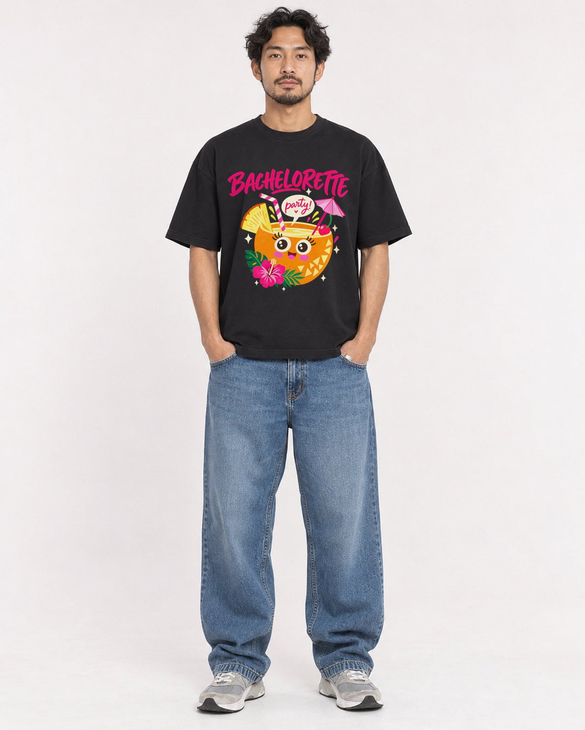 Mockup Boxy Heavyweight Tee Black male full-body 02