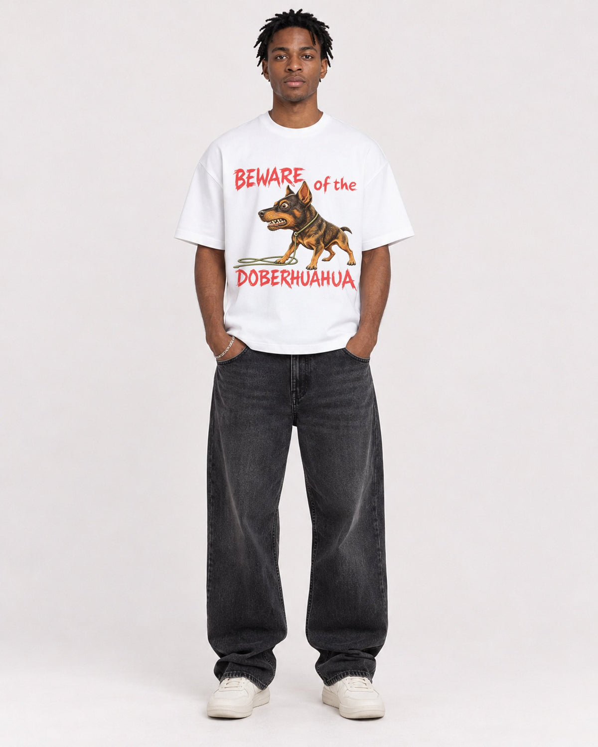 Mockup Boxy Heavyweight Tee White male full-body 05