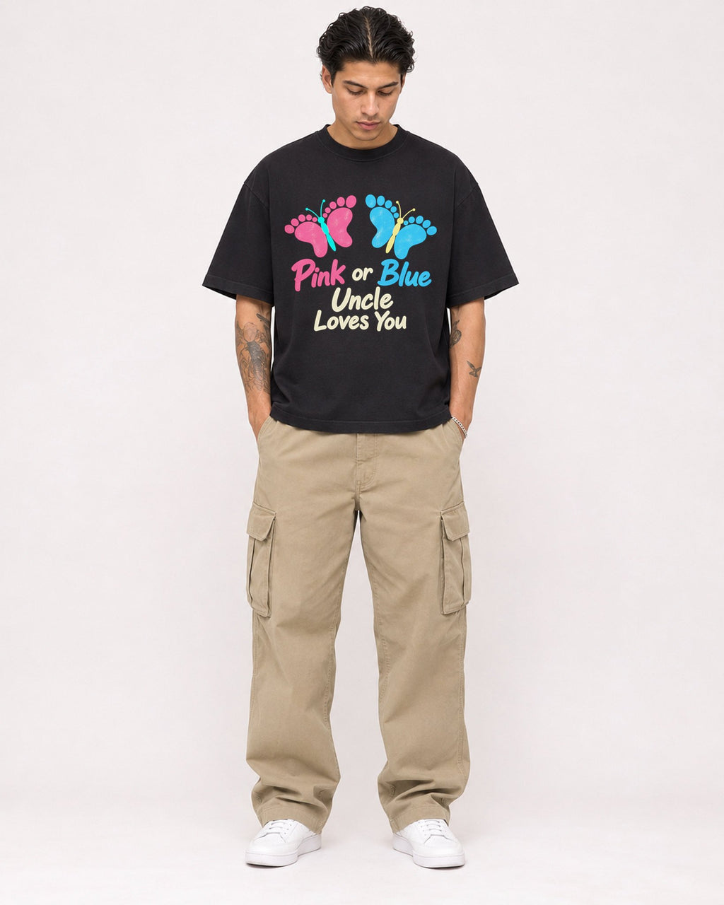 Mockup Boxy Heavyweight Tee Black male full-body 36