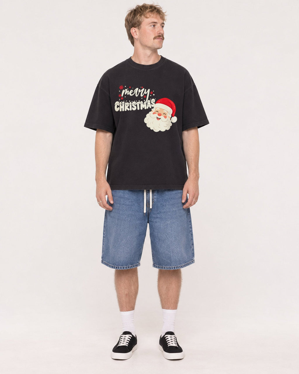 Mockup Boxy Heavyweight Tee Black male full-body 19