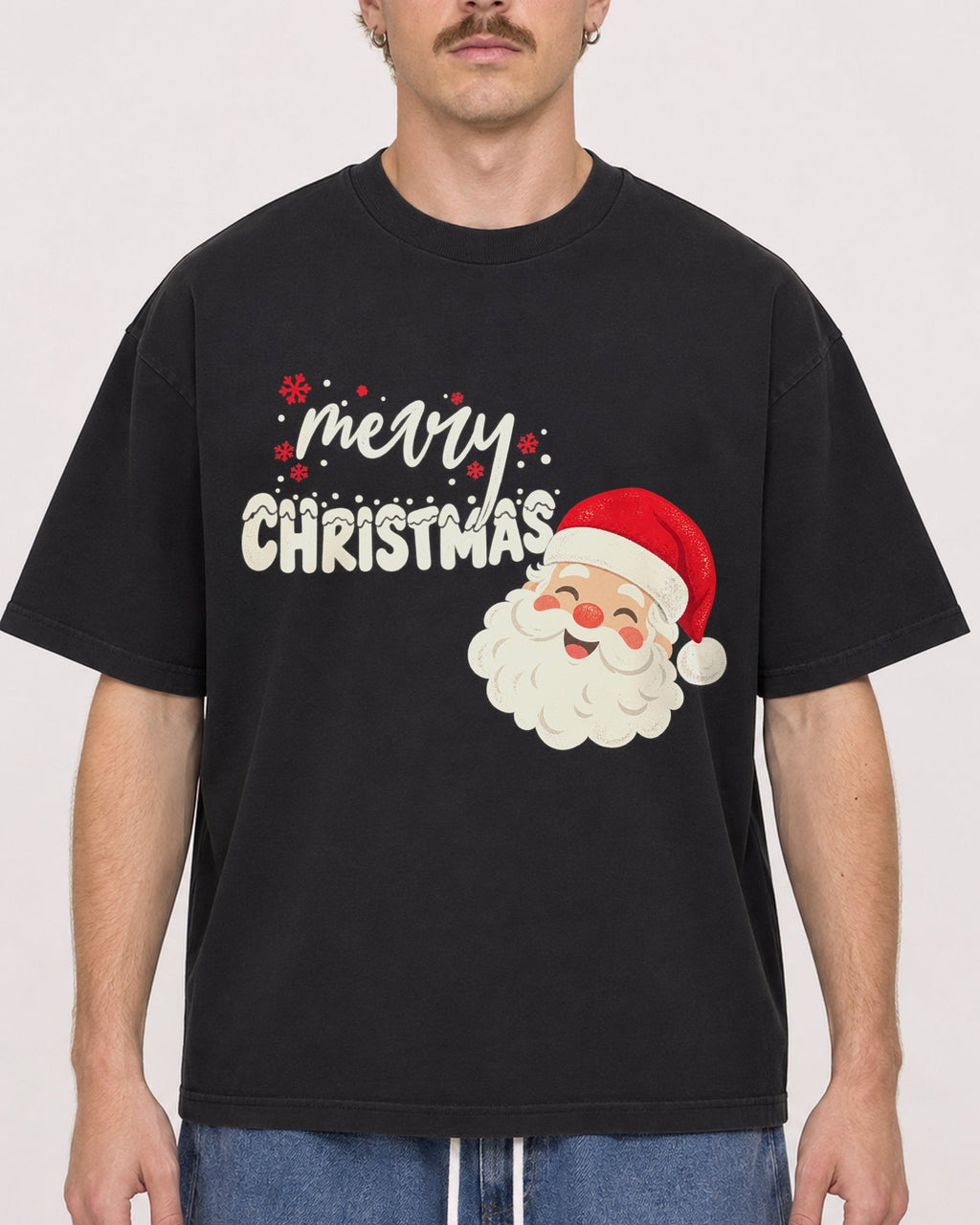 Mockup Boxy Heavyweight Tee Black male close-up 19