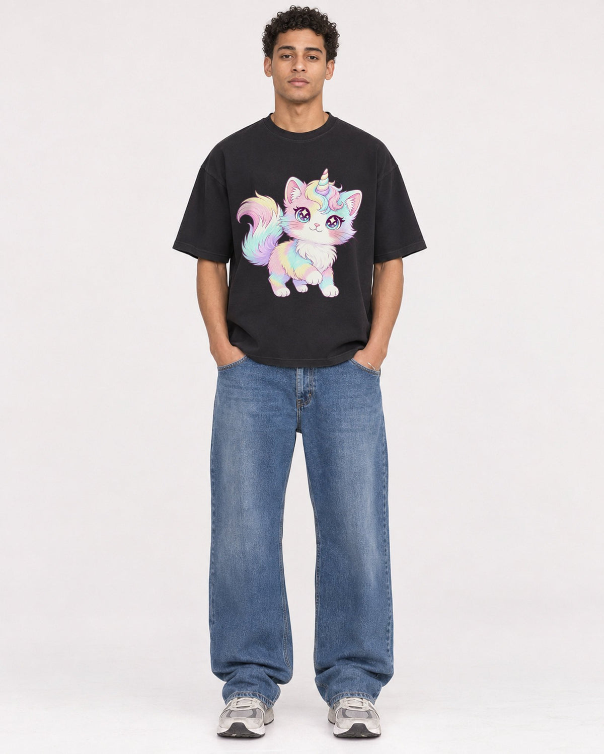 Mockup Boxy Heavyweight Tee Black male full-body 10