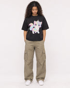 Mockup Boxy Heavyweight Tee Black female full-body 10