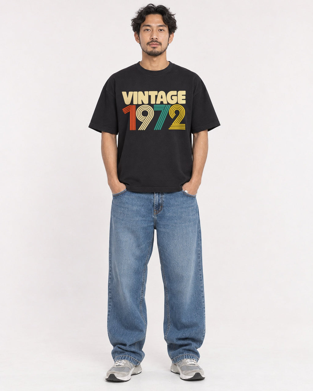 Mockup Boxy Heavyweight Tee Black male full-body 02