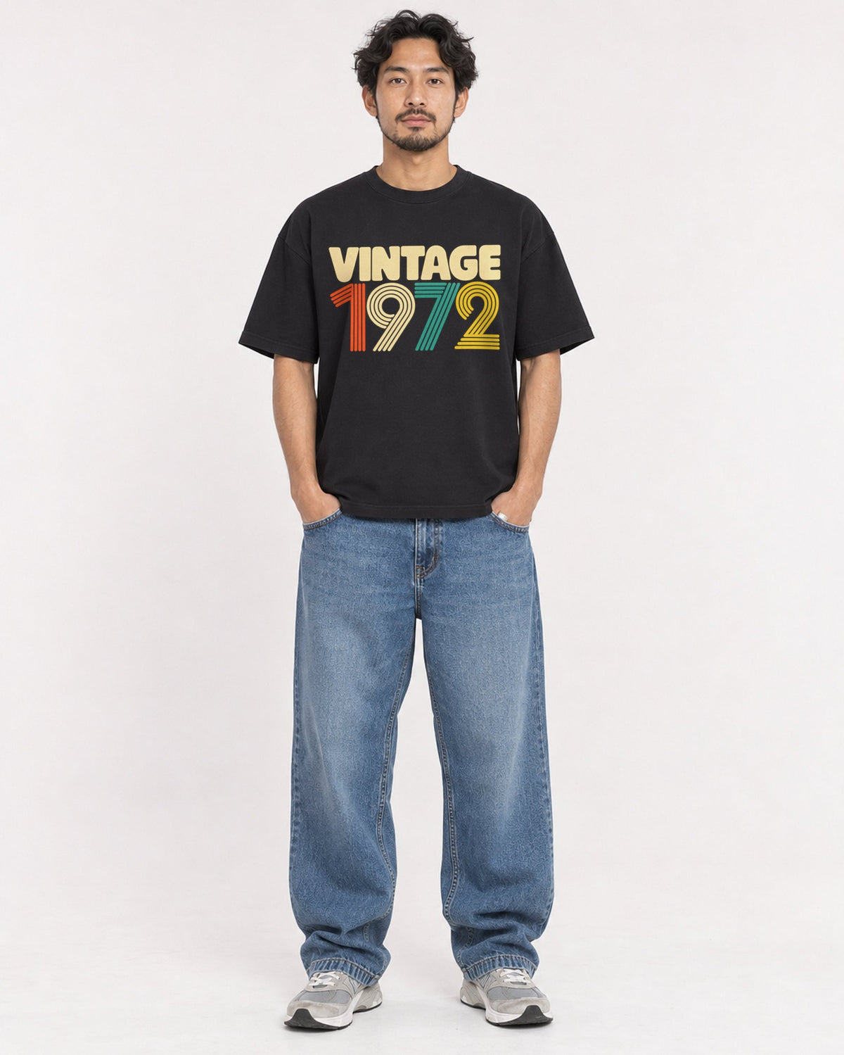 Mockup Boxy Heavyweight Tee Black male full-body 02