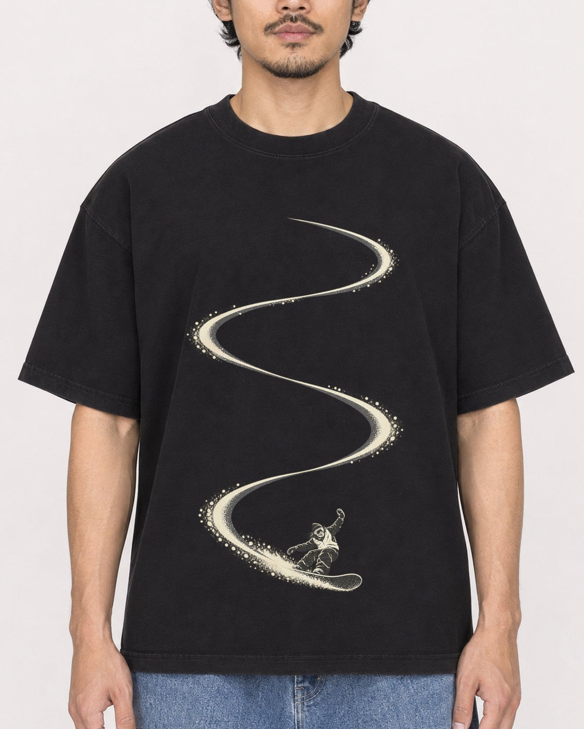 Mockup Boxy Heavyweight Tee Black male close-up 02