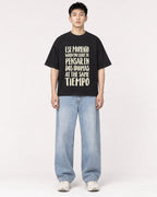 Mockup Boxy Heavyweight Tee Black male full-body 21