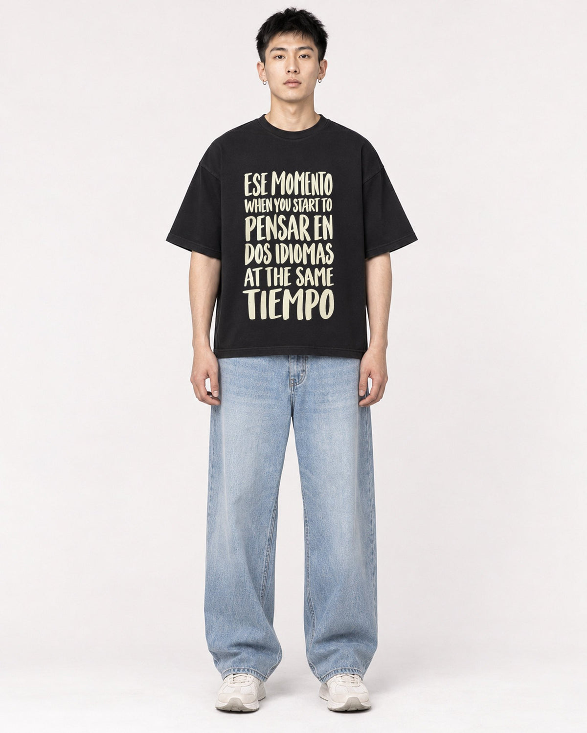 Mockup Boxy Heavyweight Tee Black male full-body 21