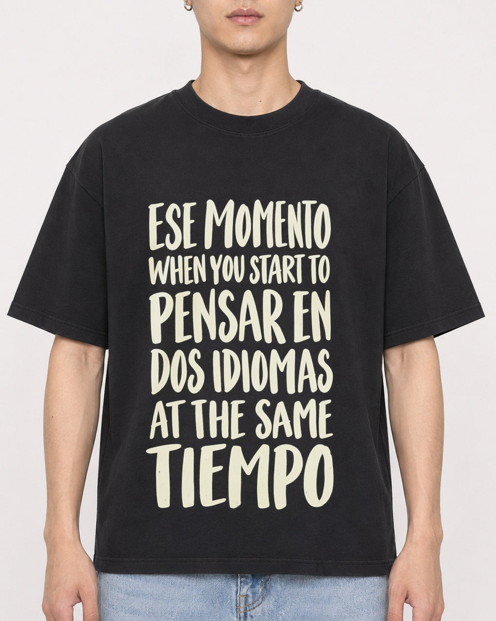 Mockup Boxy Heavyweight Tee Black male close-up 21