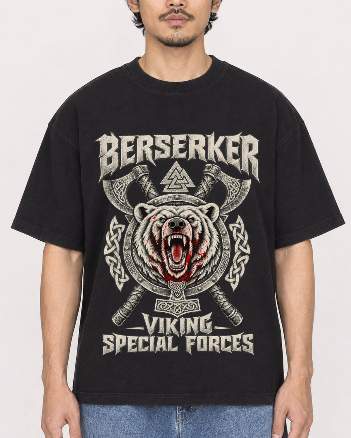 Mockup Boxy Heavyweight Tee Black male close-up 02