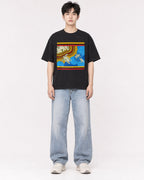 Mockup Boxy Heavyweight Tee Black male full-body 01
