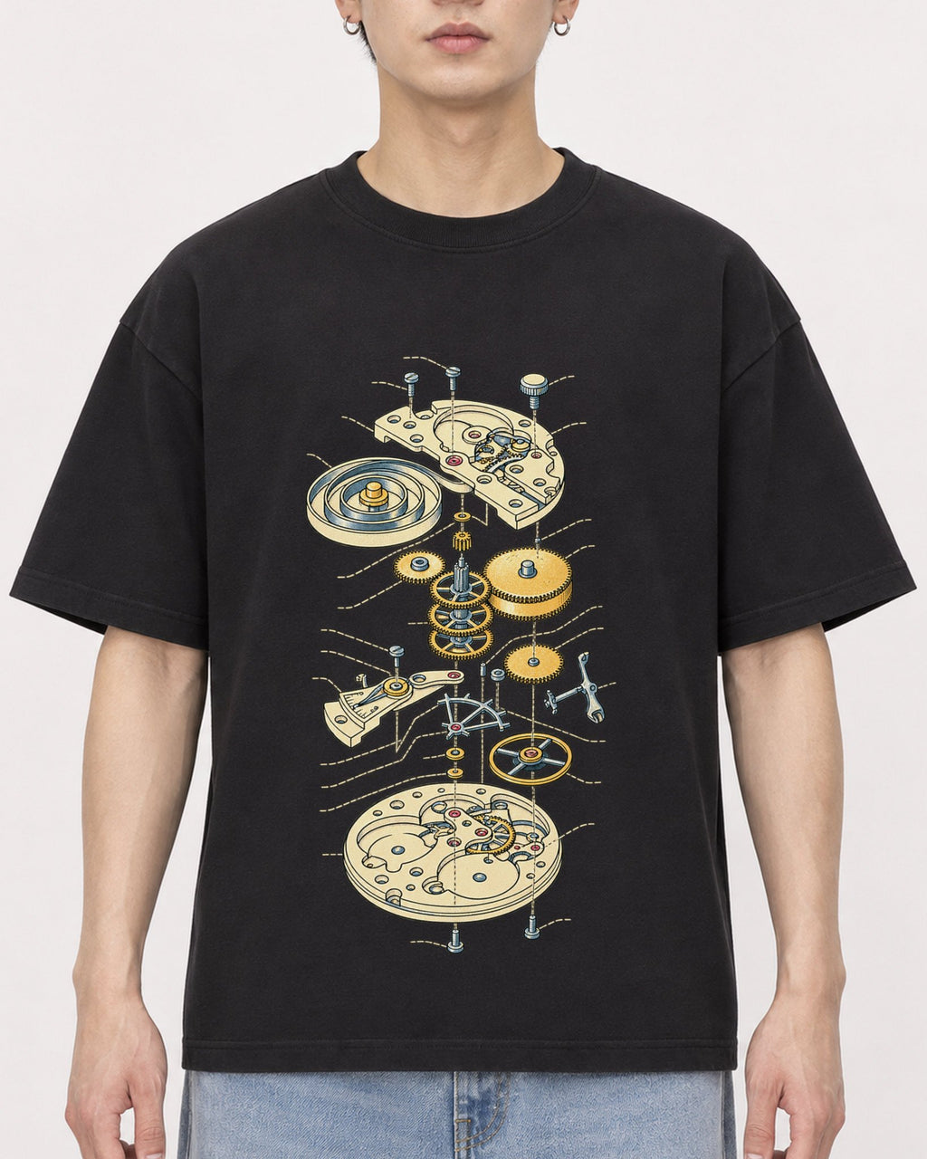 Mockup Boxy Heavyweight Tee Black male close-up 01