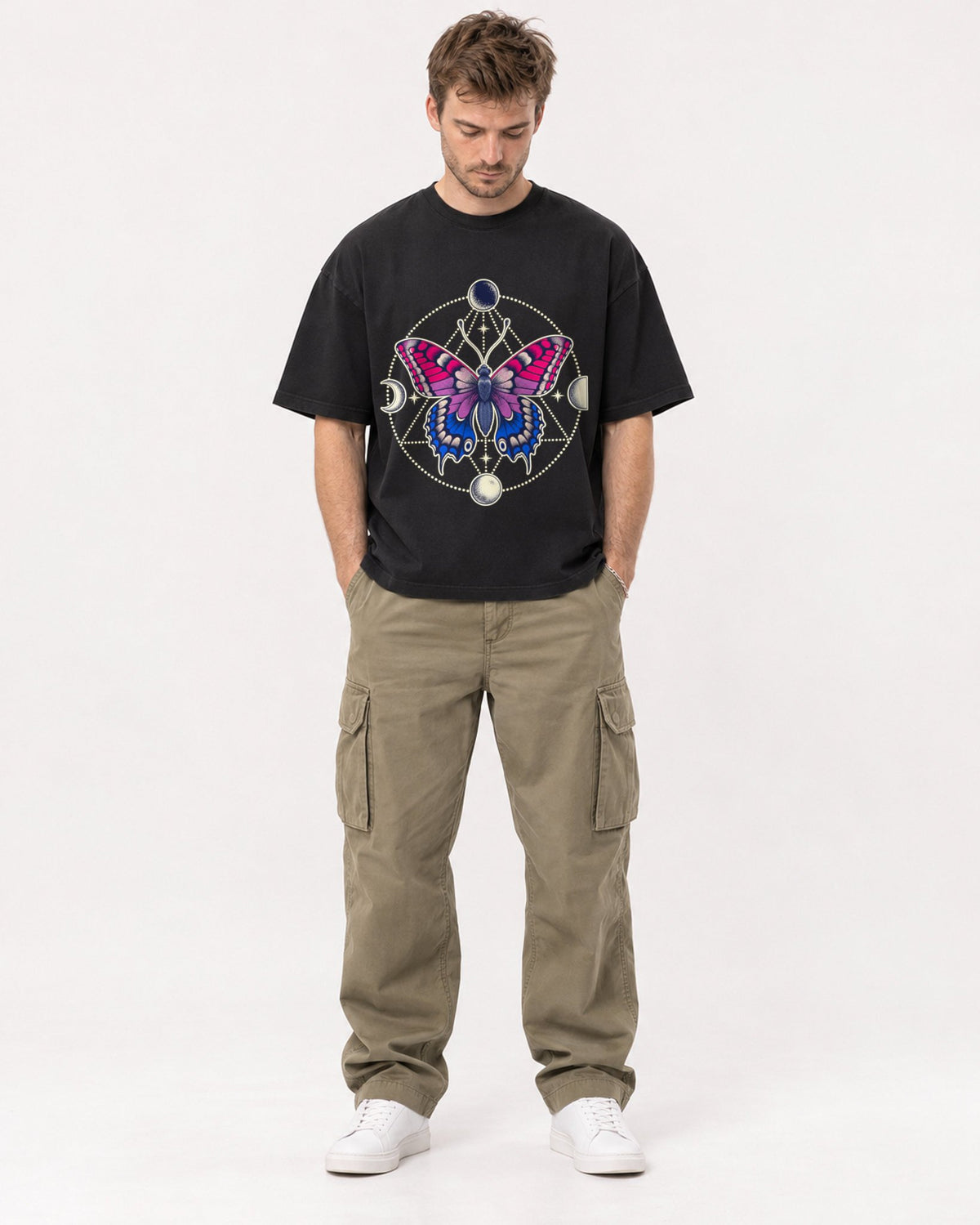Mockup Boxy Heavyweight Tee Black male full-body 08