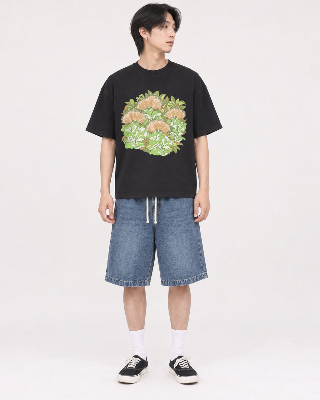 Mockup Boxy Heavyweight Tee Black male full-body 11