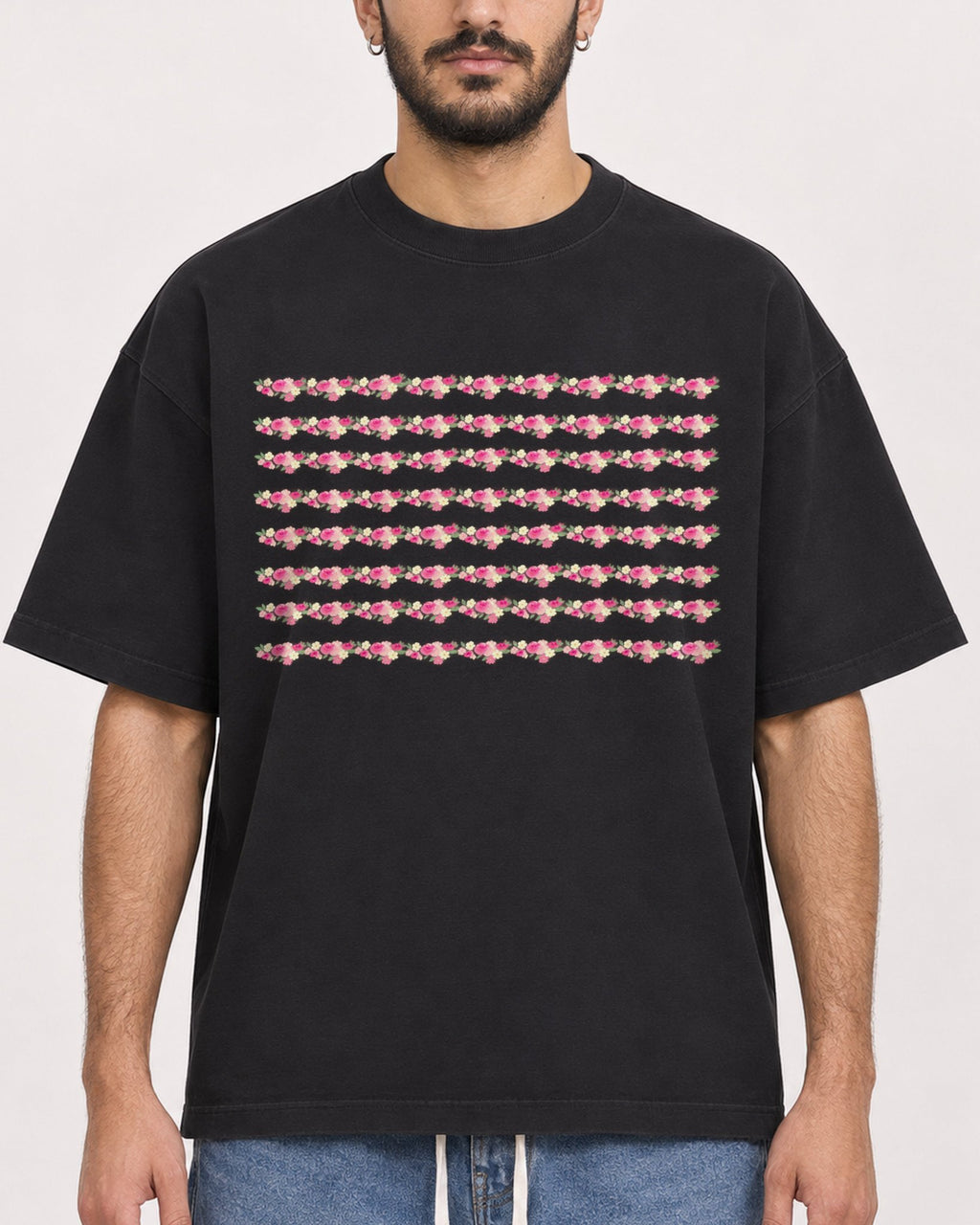 Mockup Boxy Heavyweight Tee Black male close-up 07