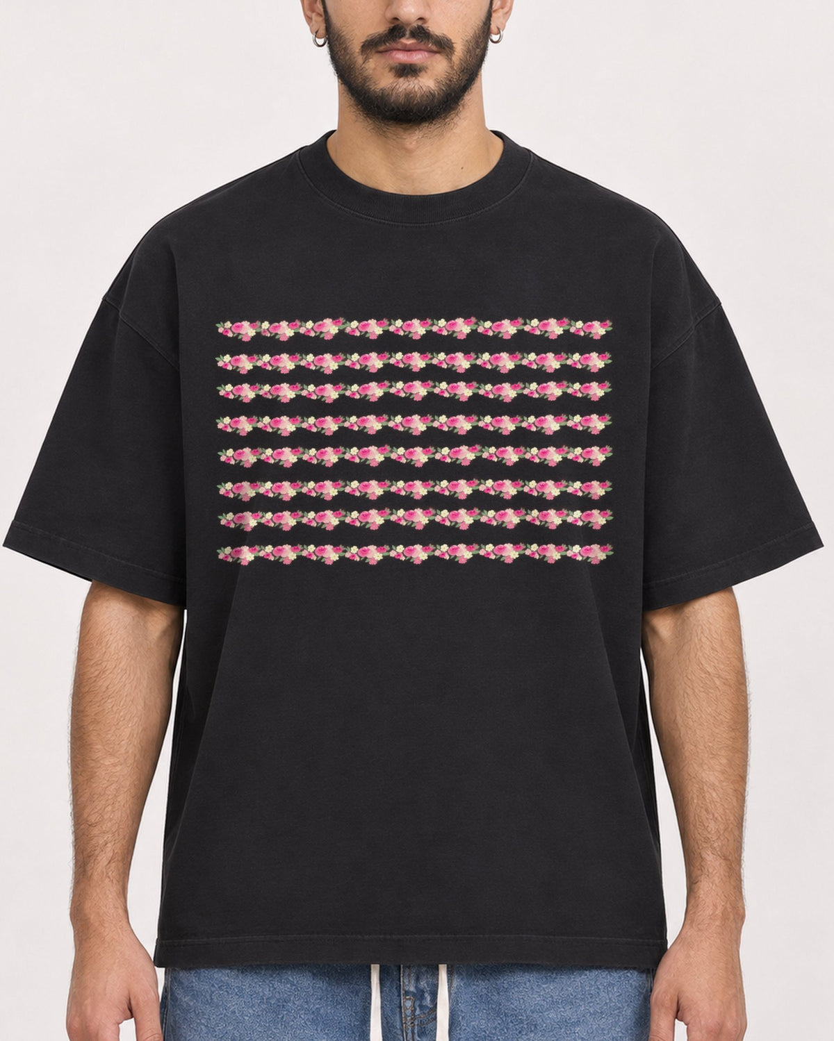 Mockup Boxy Heavyweight Tee Black male close-up 07