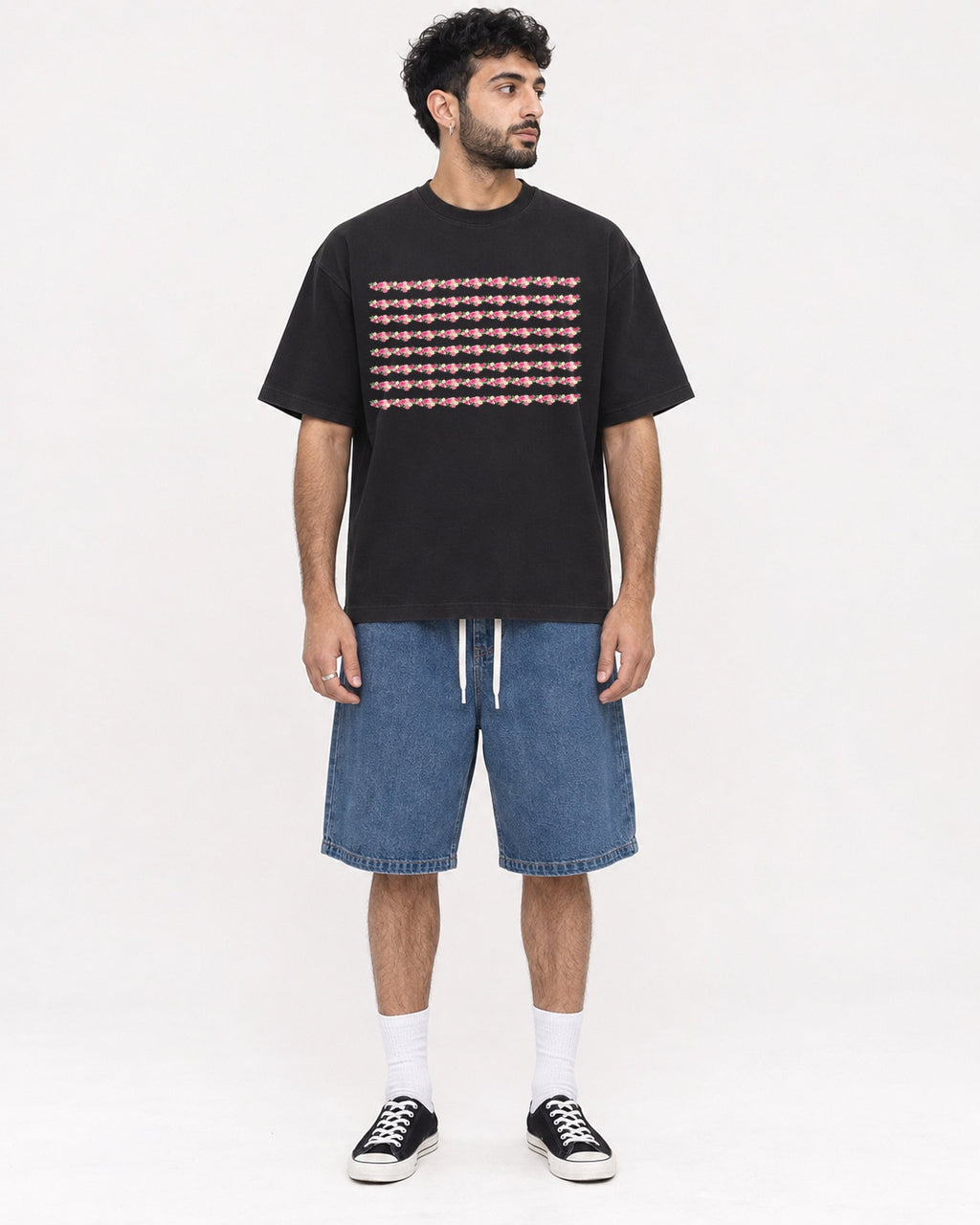 Mockup Boxy Heavyweight Tee Black male full-body 07