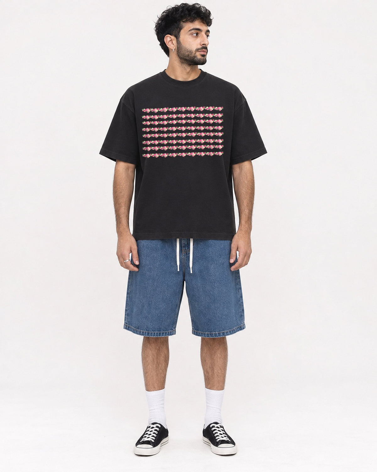 Mockup Boxy Heavyweight Tee Black male full-body 07