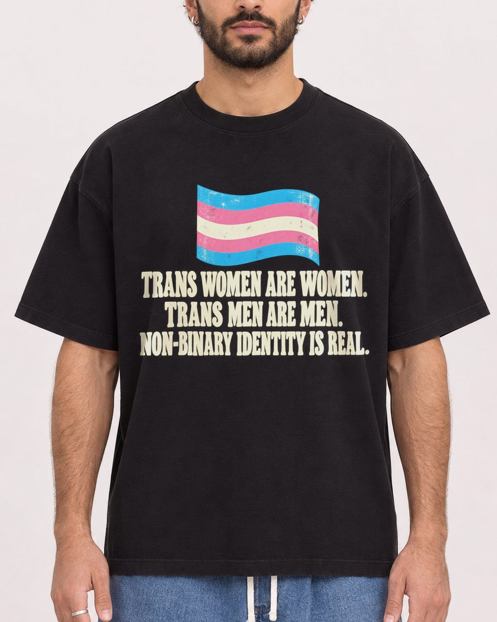 Mockup Boxy Heavyweight Tee Black male close-up 27