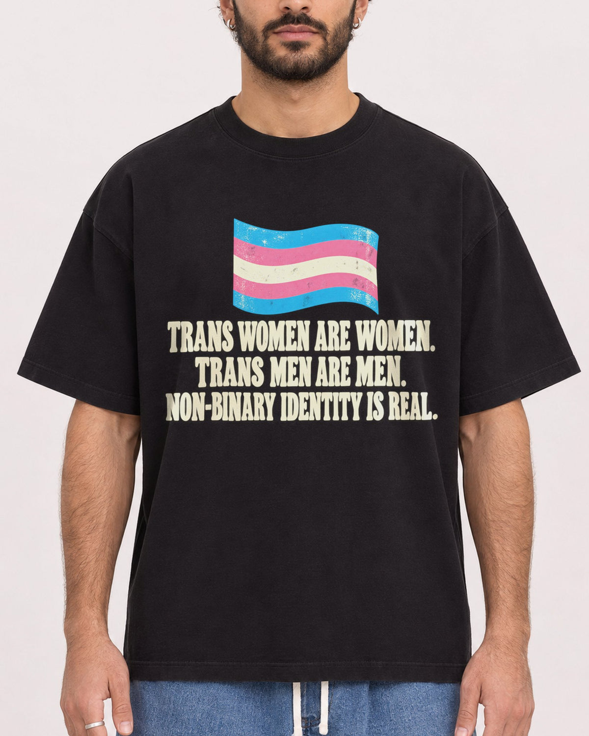 Mockup Boxy Heavyweight Tee Black male close-up 27