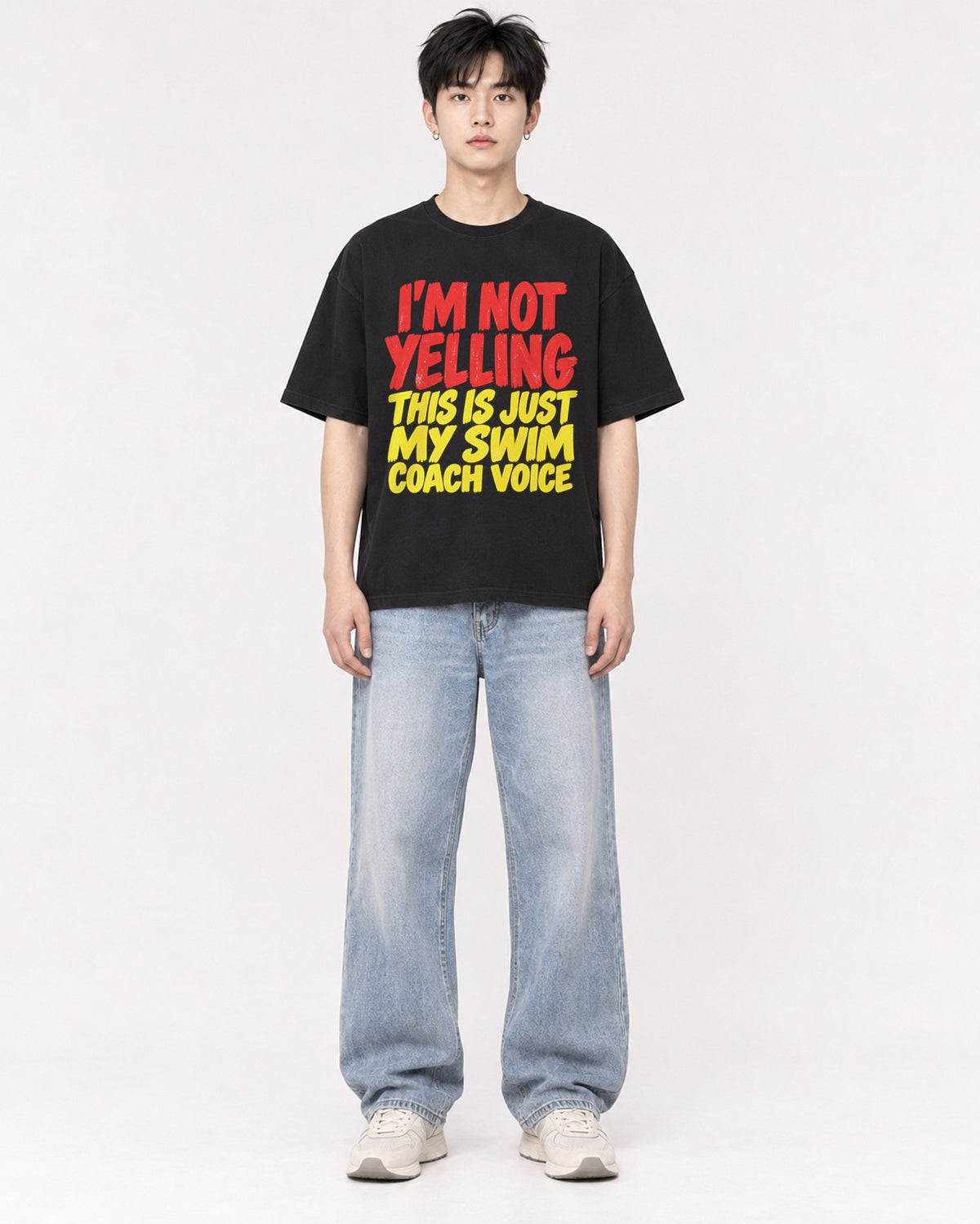 Mockup Boxy Heavyweight Tee Black male full-body 01