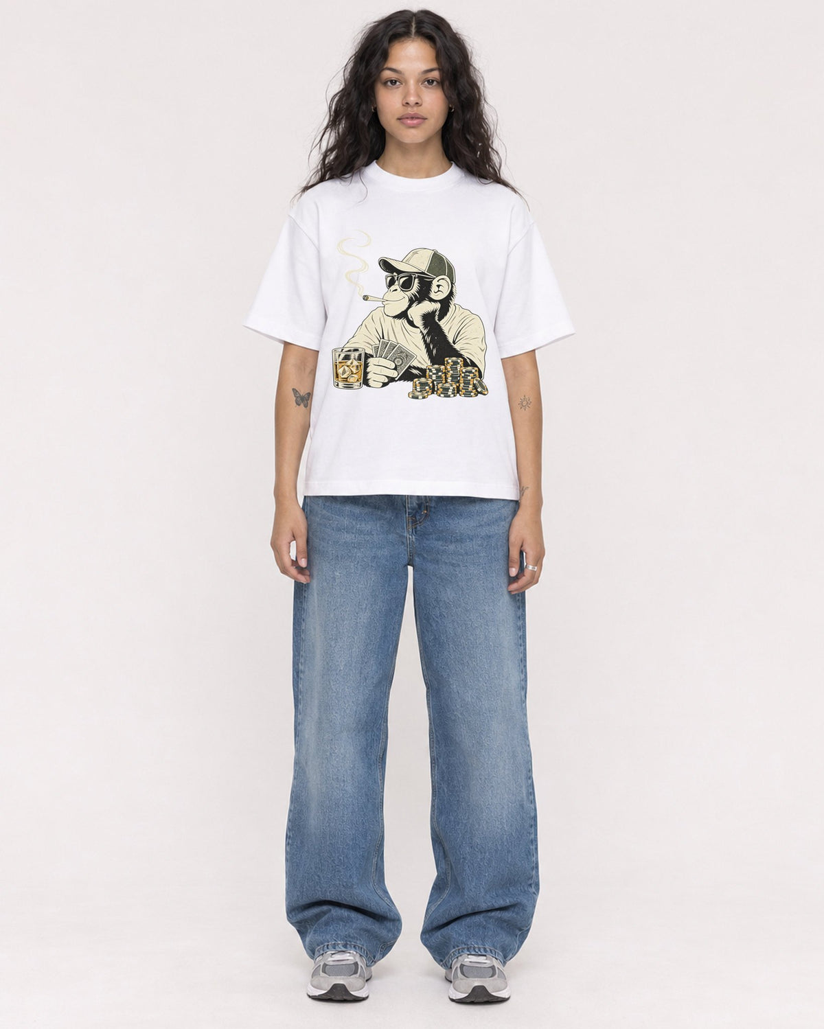Mockup Boxy Heavyweight Tee White female full-body 30