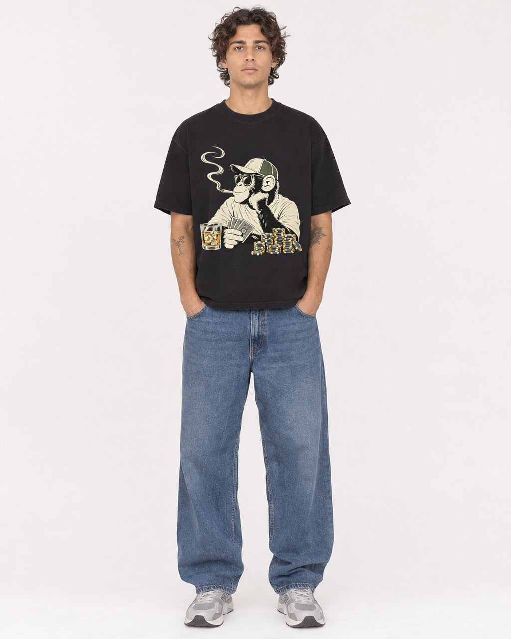 Mockup Boxy Heavyweight Tee Black male full-body 30