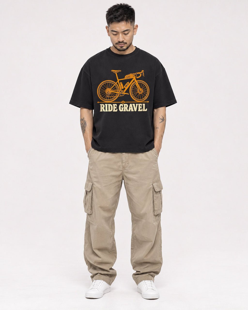 Mockup Boxy Heavyweight Tee Black male full-body 12