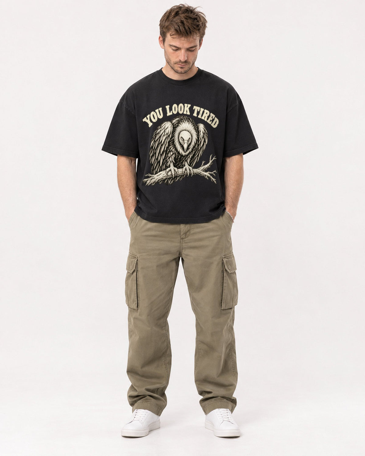 Mockup Boxy Heavyweight Tee Black male full-body 08