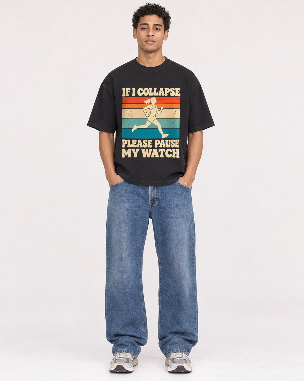 Mockup Boxy Heavyweight Tee Black male full-body 10