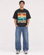 Mockup Boxy Heavyweight Tee Black male full-body 10