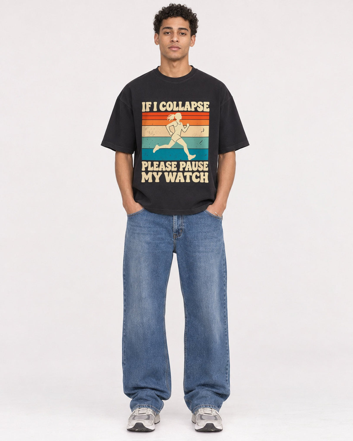Mockup Boxy Heavyweight Tee Black male full-body 10