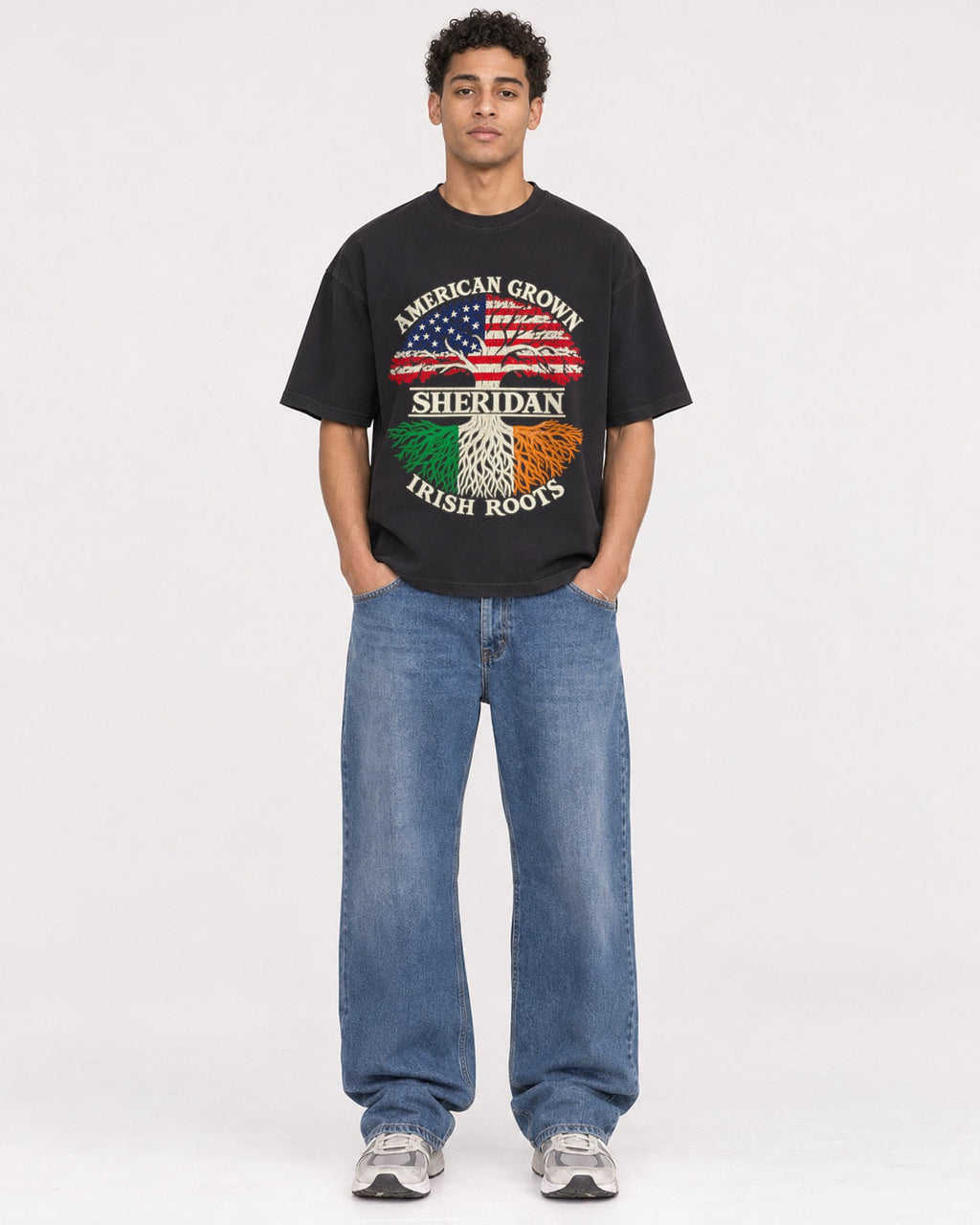 Mockup Boxy Heavyweight Tee Black male full-body 10