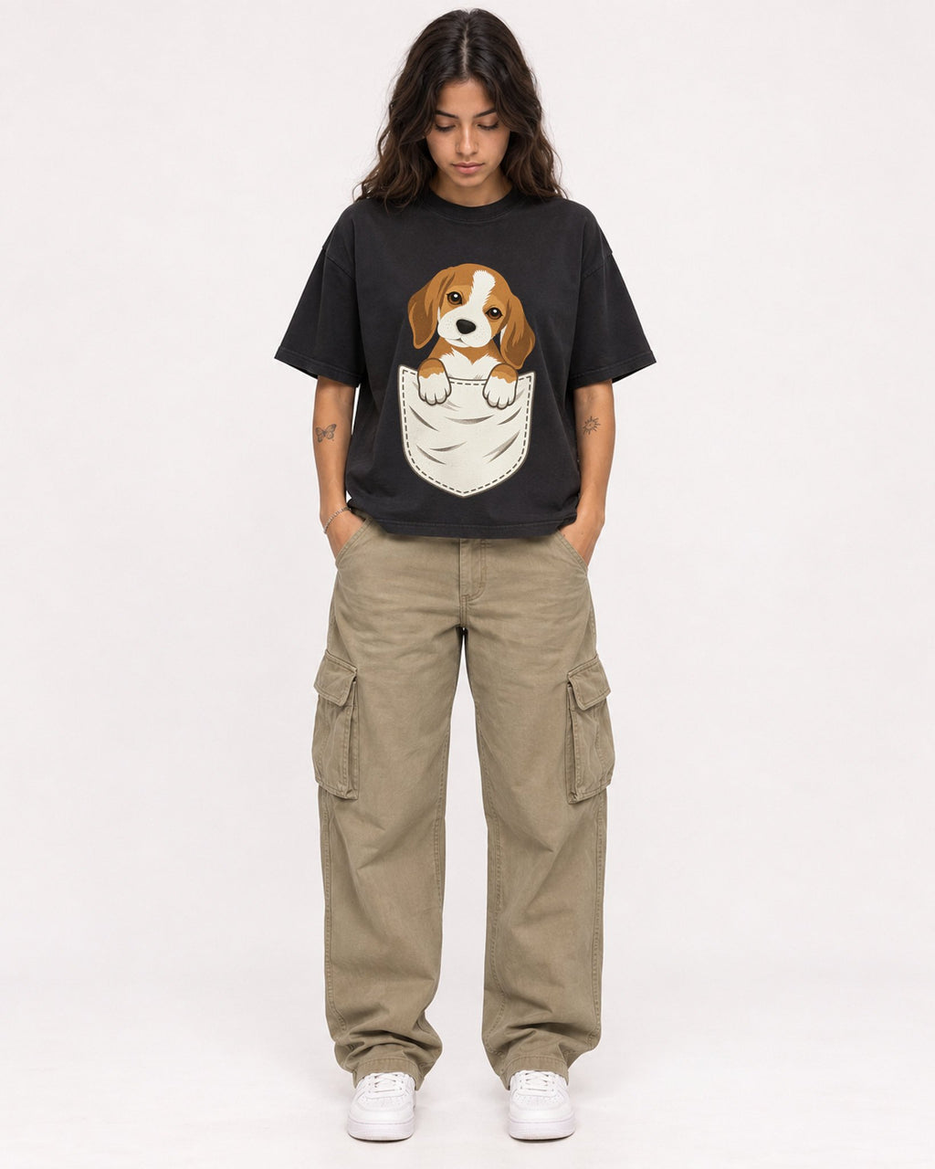 Mockup Boxy Heavyweight Tee Black female full-body 06