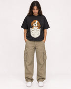 Mockup Boxy Heavyweight Tee Black female full-body 06