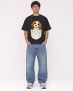Mockup Boxy Heavyweight Tee Black male full-body 06
