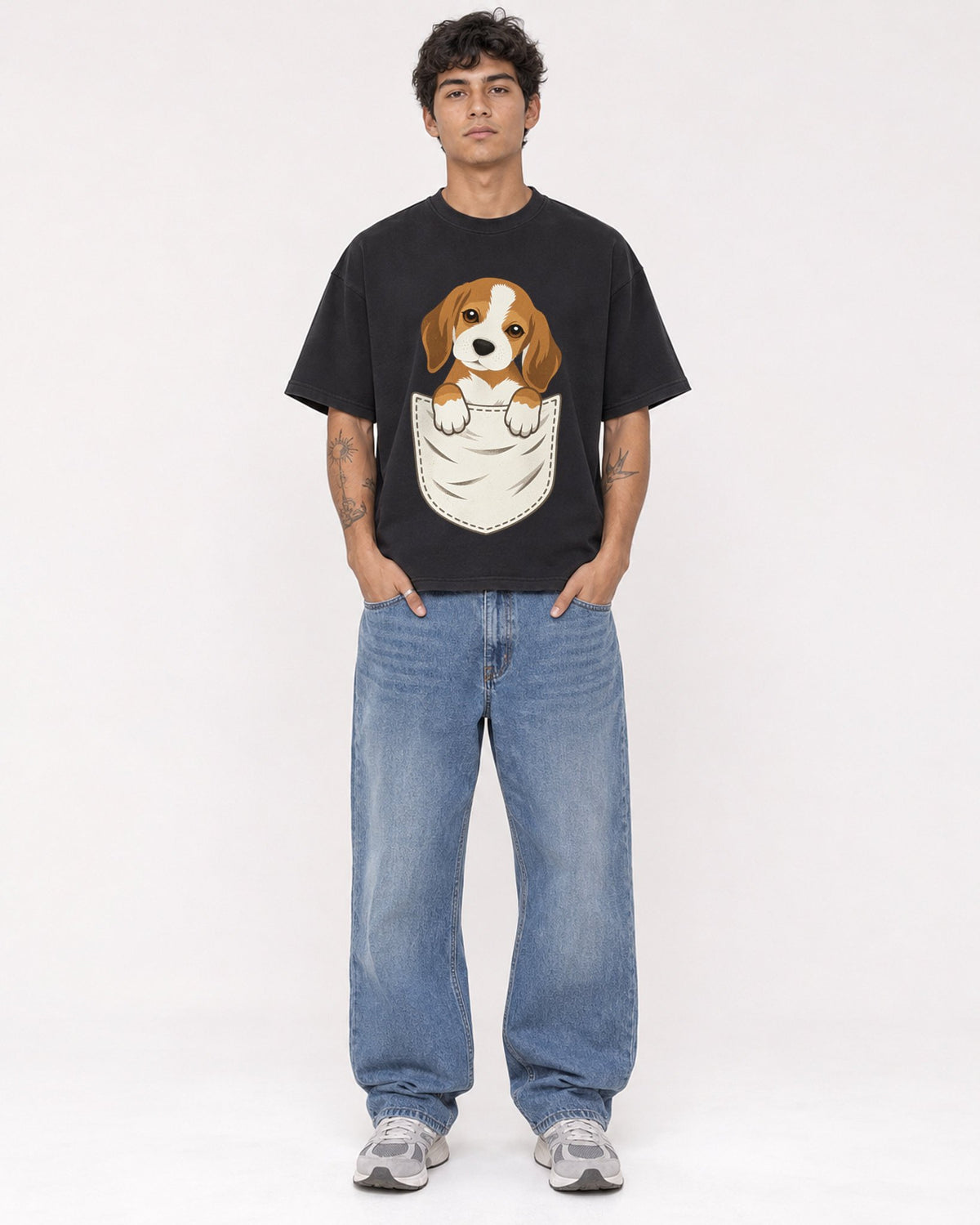 Mockup Boxy Heavyweight Tee Black male full-body 06