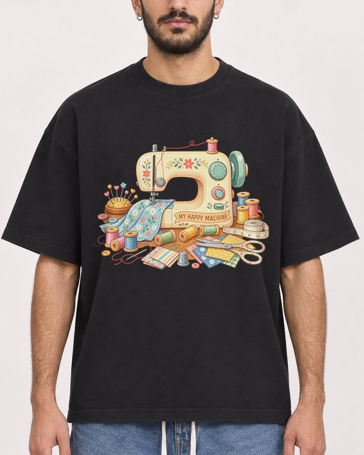 Mockup Boxy Heavyweight Tee Black male close-up 07