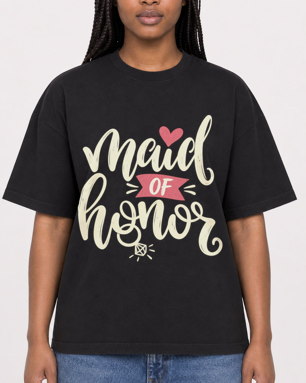 Mockup Boxy Heavyweight Tee Black female close-up 04